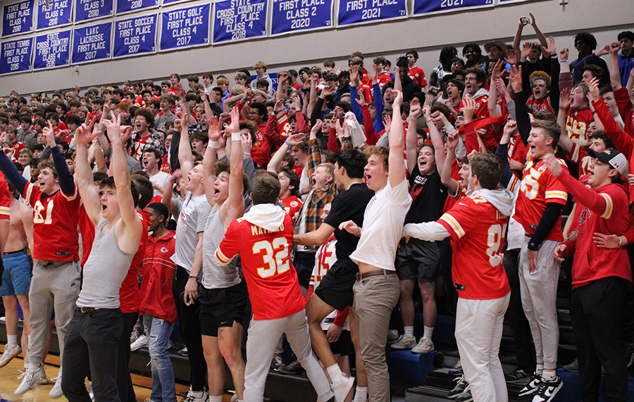 The senior class celebrates winning the tug of war competition during the Board Game on Feb. 10, 2023.
