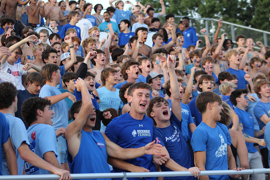 Members of the student section get loud during the varsity football game against Olathe North on Sept. 13, 2024. The student section was large for the first half, but petered out by the time the game concluded.