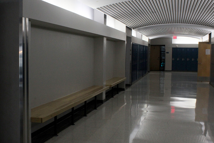 Benches are one way the space where lockers used to be is being utilized.