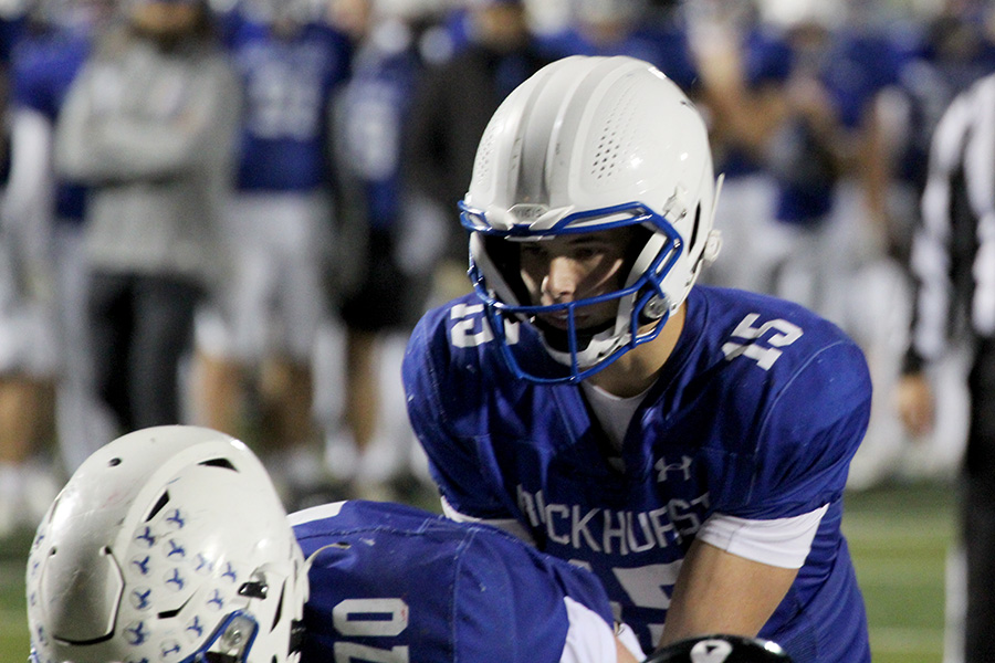 Junior quarterback Garret Miller under center during the second quarter of the district semifinal game against Fort Osage on Nov. 7, 2025. Miller and the Hawklets offense put up 41 points, while the defense just surrendered 13.